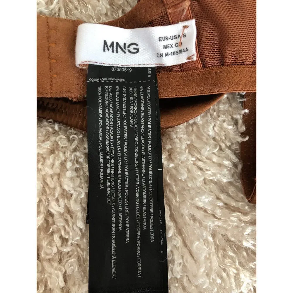 Mango Ruched Satin Bra Adjustable Straps Gathered Detail Brown Size Small